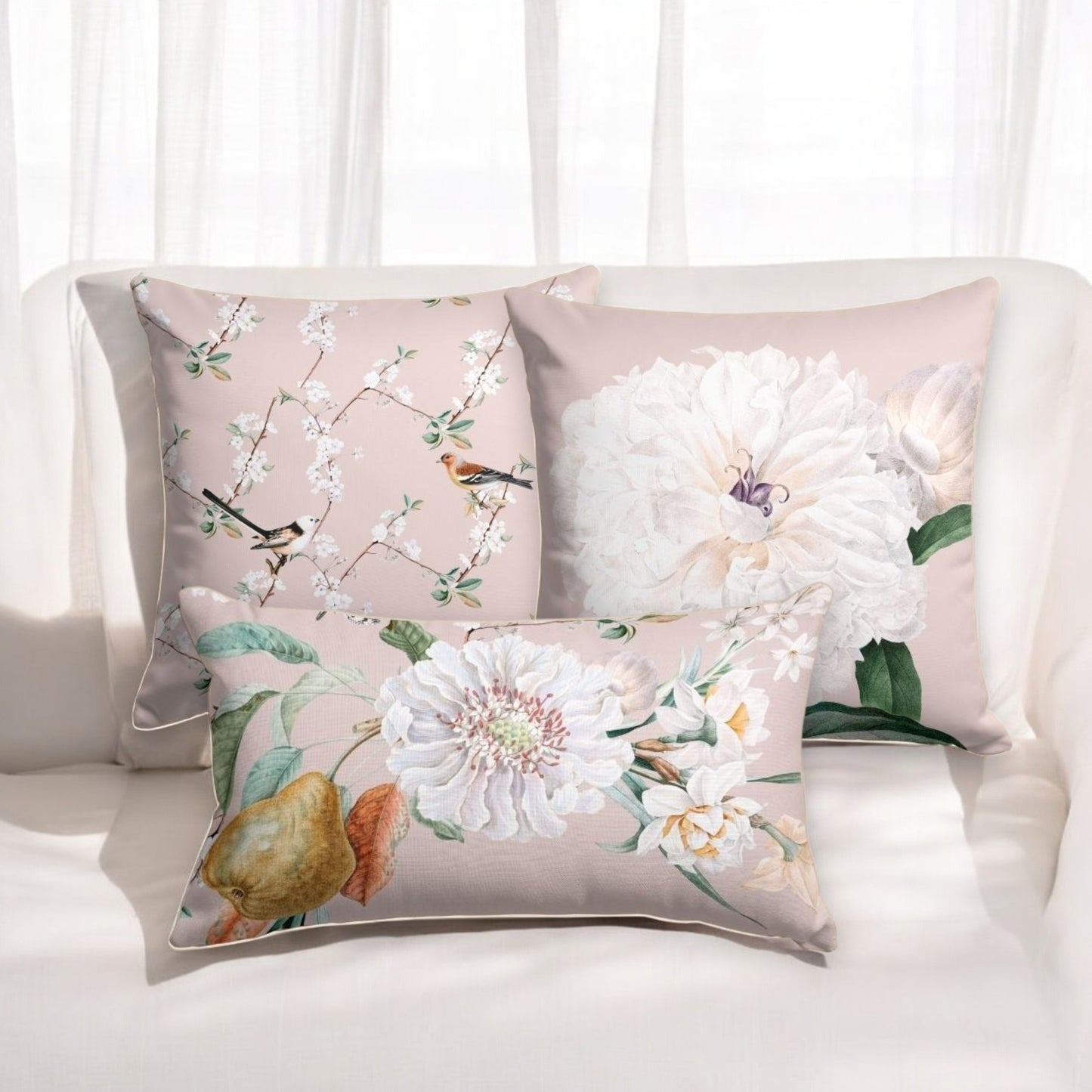 Blooming Flower Cushion Cover Collection â Floral, Fruit & Bird Series (30x50 cm & 43x43 cm)
