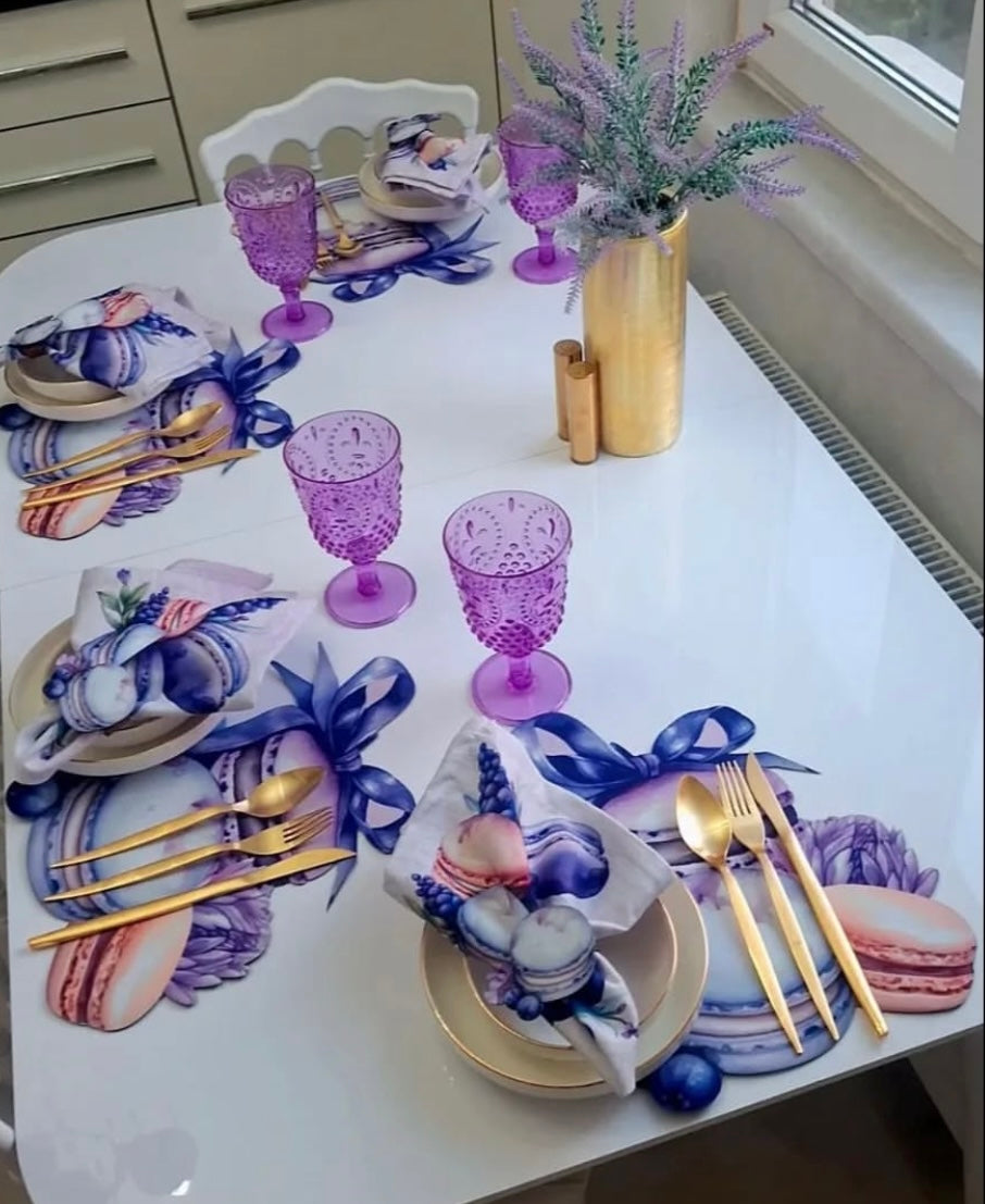 Set of 4 Macaron Dream Placemat, Napkin& Napkin Ring Trio Placemat– Lavender Elegance Collection, 3D-look print on high quality fabric