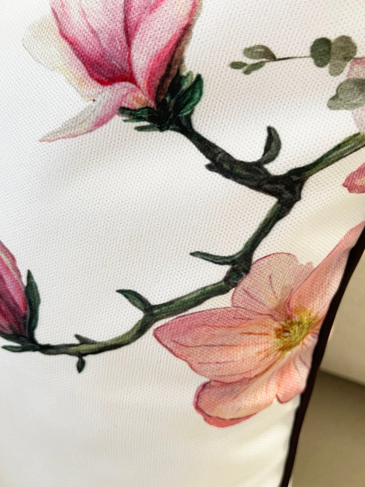 Floral Bird & Magnolia Pillow Covers Set, Indoor-Outdoor Elegant Piping Cushion Covers