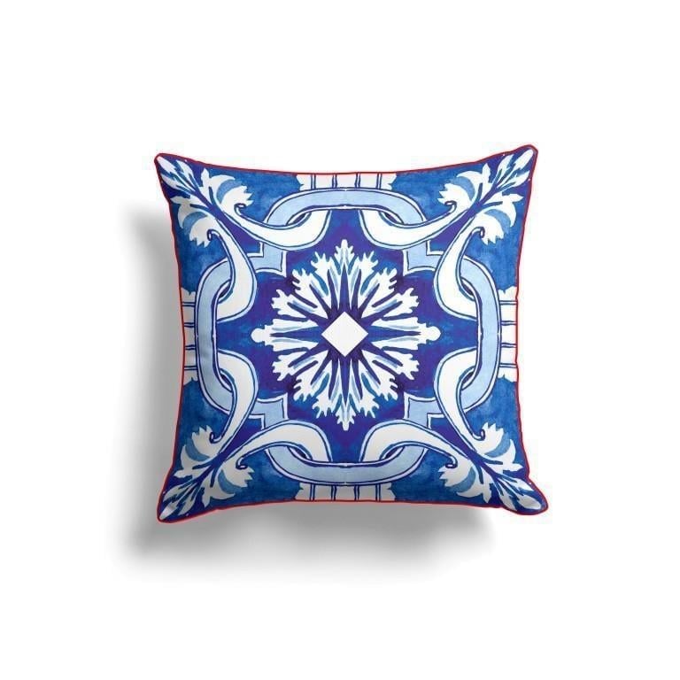 Mediterranean Blue Tile Pillow Cover – Coastal Pattern Design (43x43 cm)
