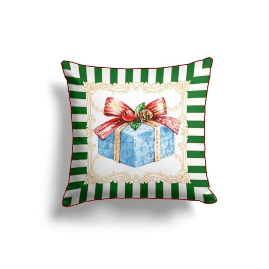 Gift Box Cushion Cover – 43x43 cm | Festive Green & Red Christmas Pillow