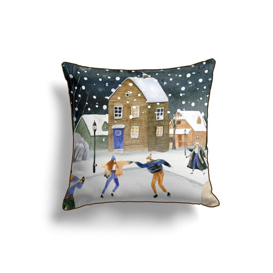 Winter Village Cushion Cover – 43x43 cm | Cozy Snowy Night Design