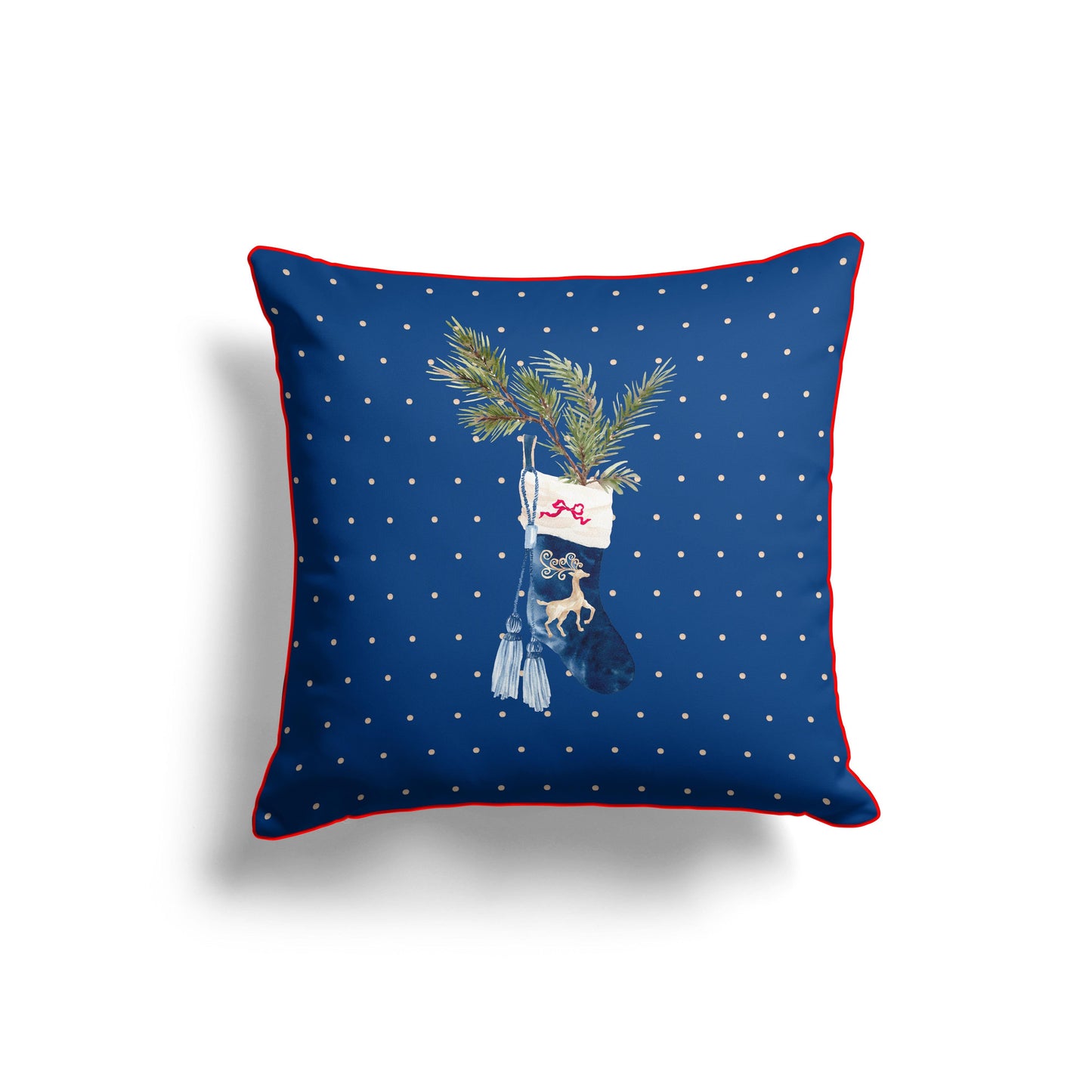 Royal Blue Holiday Pillow Cover – Christmas Stocking Design (43x43 cm)