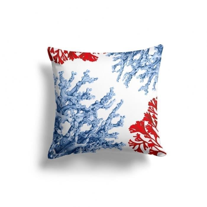Mediterranean Coral Reef Cushion Cover – Blue & Red, Nautical Coastal Cushion Covers