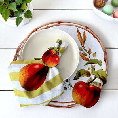 Set of 4 Apple Orchard Delight Placemat& Napkin and Napkin Ring Set- 3D-look print on high quality fabric
