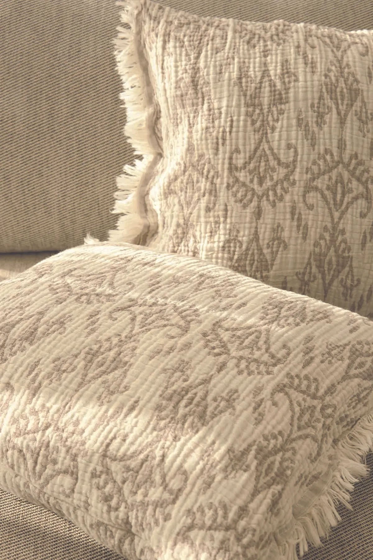 2-Piece 100% Cotton Bohemian Muslin Pillow Cover Set – Triple-Layered Ikat Design, Soft & Breathable