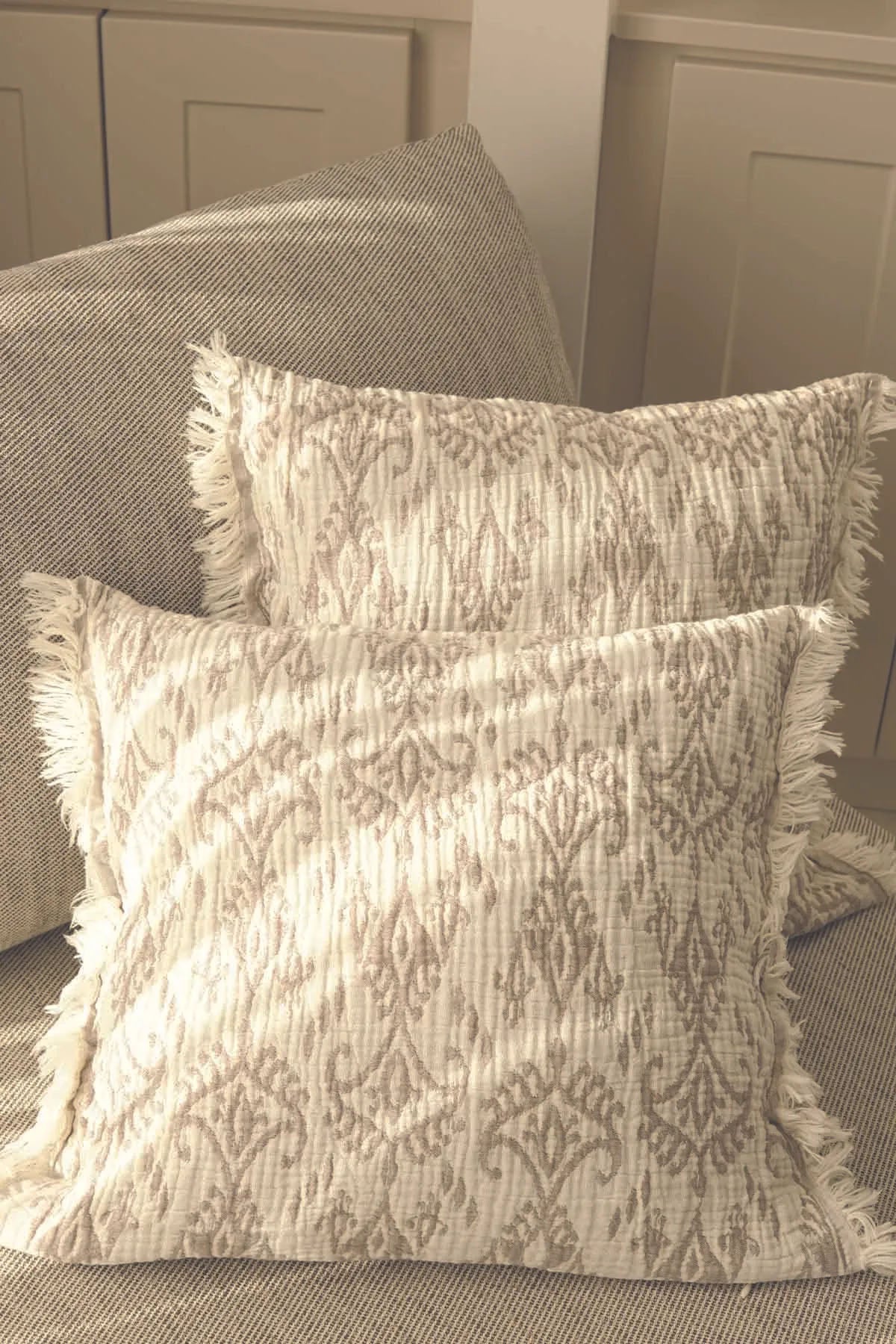 2-Piece 100% Cotton Bohemian Muslin Pillow Cover Set – Triple-Layered Ikat Design, Soft & Breathable