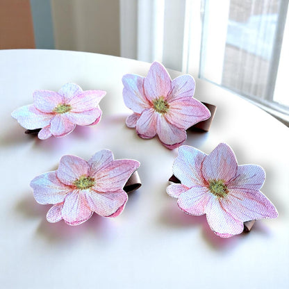 Set of 4 Floral Placemats with Matching Napkins, Napkin Rings | Magnolia Table Decor Set| Spring Table Setting | 3D-look print on fabric