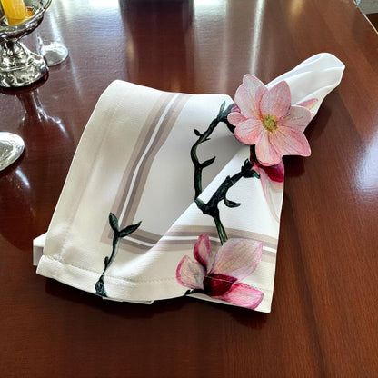 Set of 4 Floral Placemats with Matching Napkins, Napkin Rings | Magnolia Table Decor Set| Spring Table Setting | 3D-look print on fabric