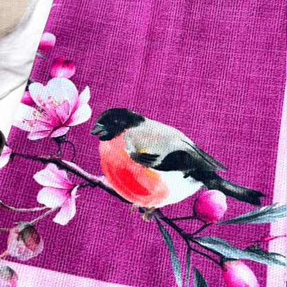 Set of 4 Peony Floral Placemat with Bird Napkin & Flower Ring | Romantic Table Decor Set | Purple Table Setting| 3D-look print on fabric