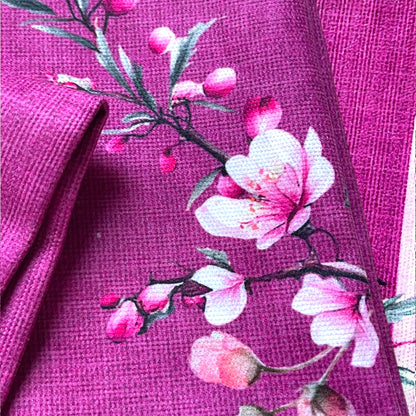 Set of 4 Peony Floral Placemat with Bird Napkin & Flower Ring | Romantic Table Decor Set | Purple Table Setting| 3D-look print on fabric