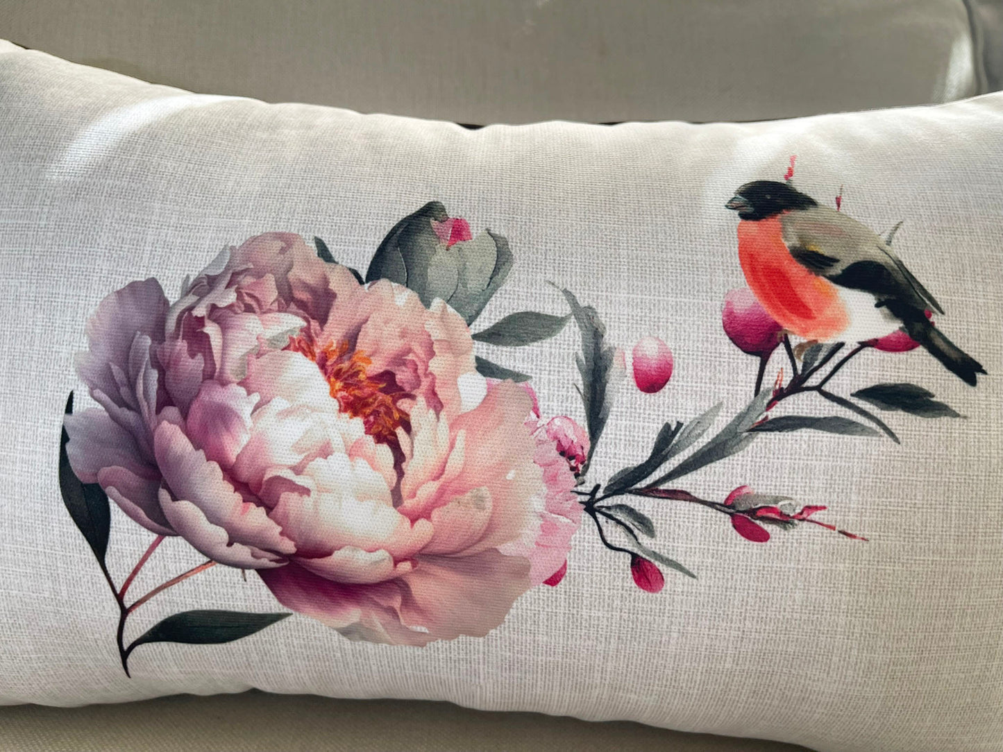 Peony & Bird Cushion Cover Set, Floral Throw Pillow Covers with Piping, Double-Sided Print Sofa Decor
