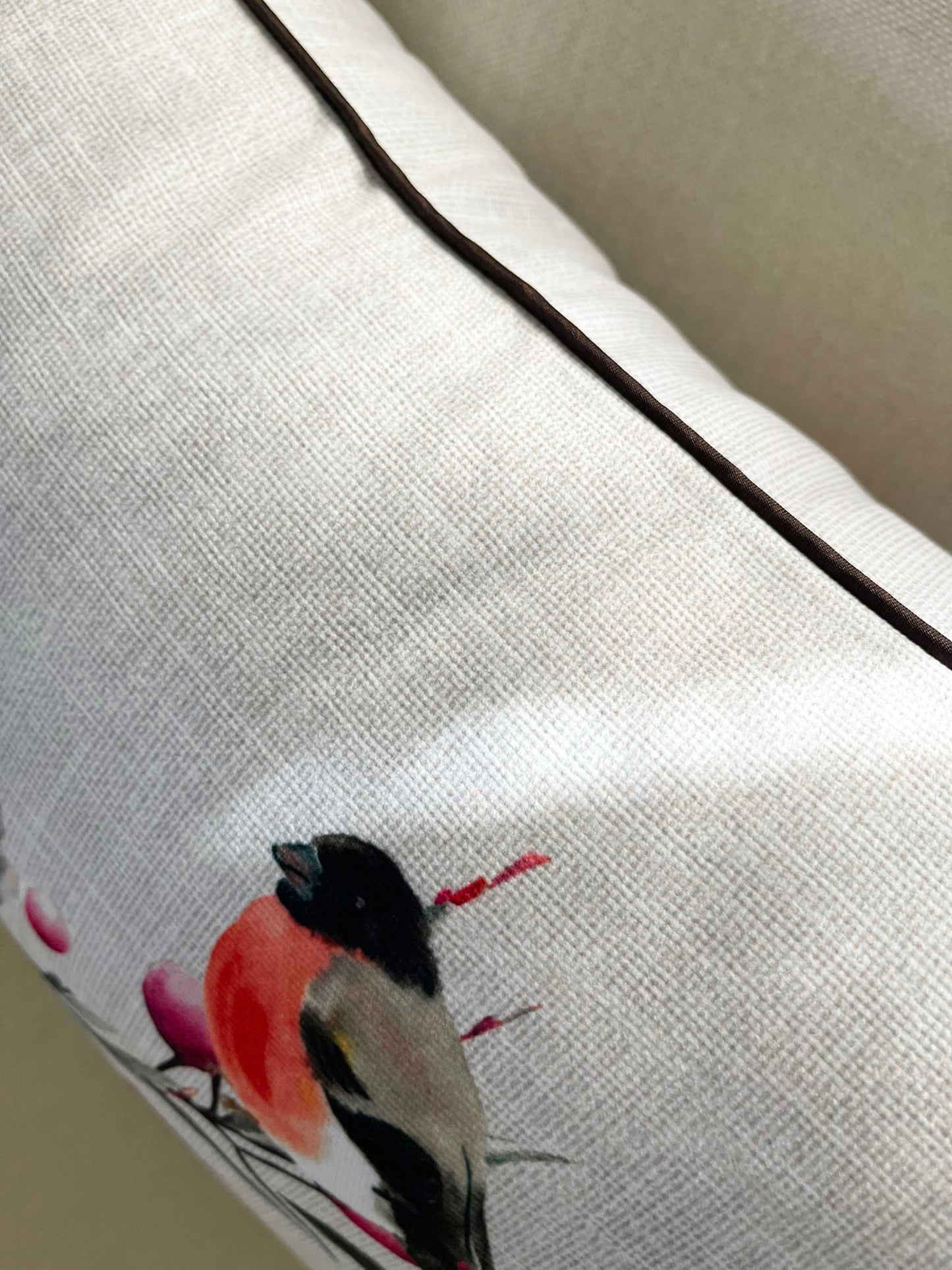 Peony & Bird Cushion Cover Set, Floral Throw Pillow Covers with Piping, Double-Sided Print Sofa Decor