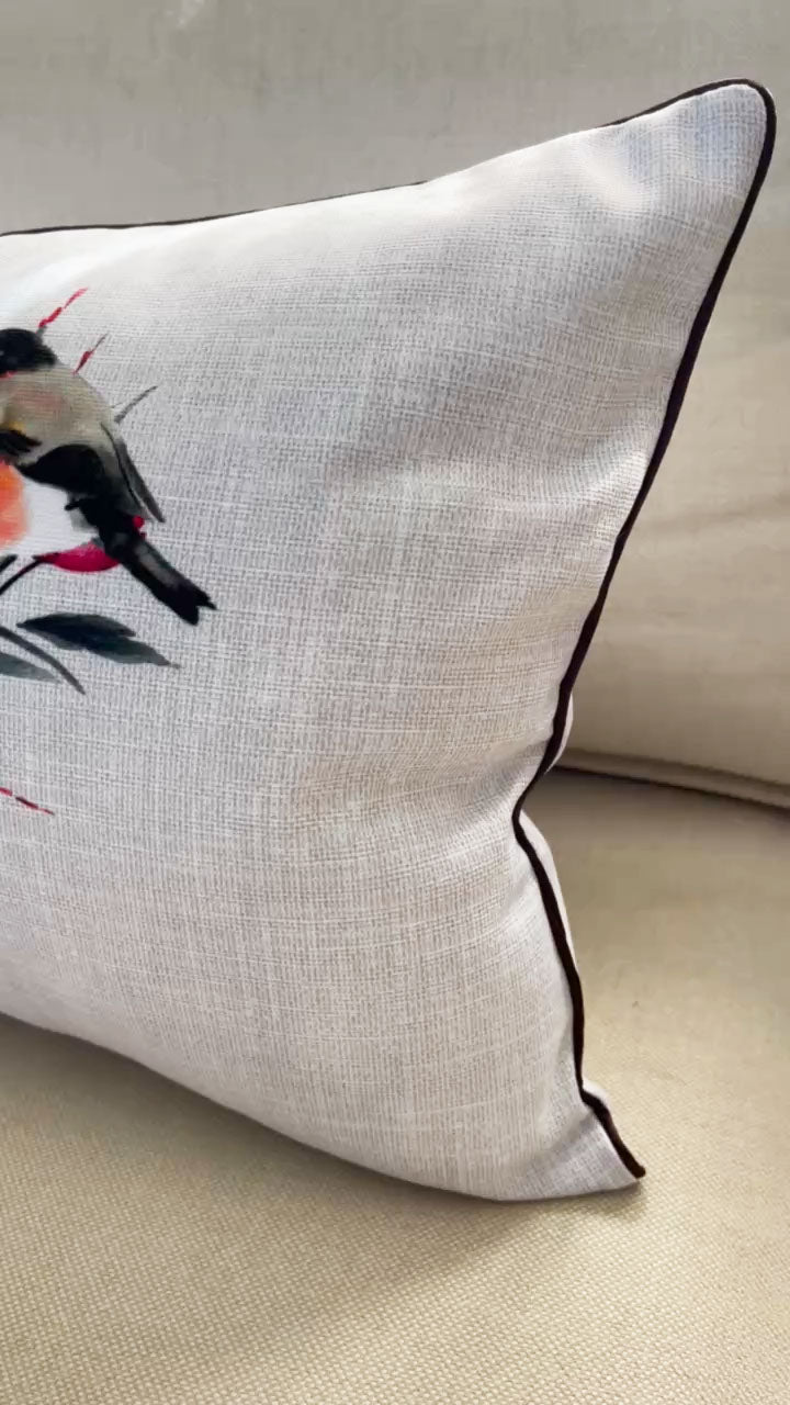 Peony & Bird Cushion Cover Set, Floral Throw Pillow Covers with Piping, Double-Sided Print Sofa Decor