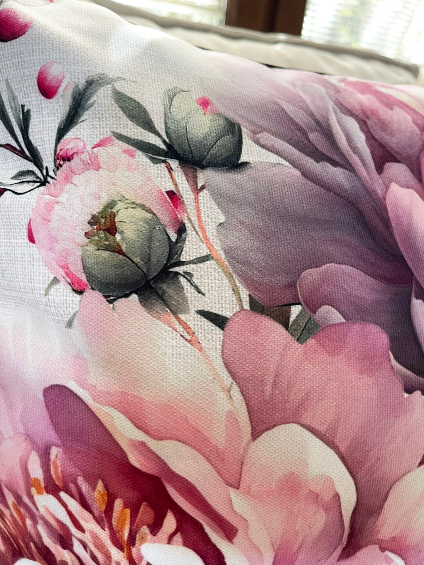 Peony & Bird Cushion Cover Set, Floral Throw Pillow Covers with Piping, Double-Sided Print Sofa Decor