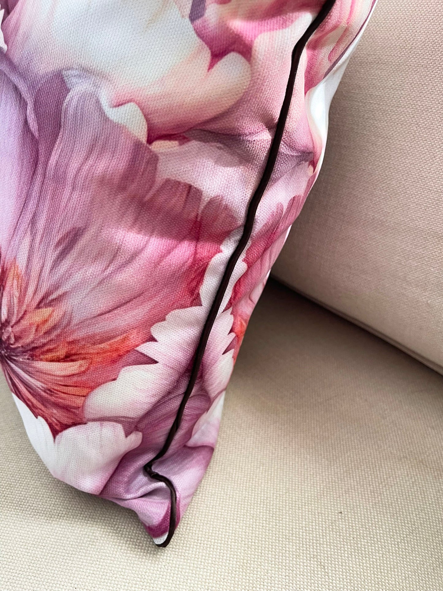 Peony & Bird Cushion Cover Set, Floral Throw Pillow Covers with Piping, Double-Sided Print Sofa Decor