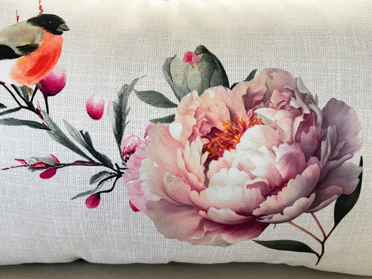 Peony & Bird Cushion Cover Set, Floral Throw Pillow Covers with Piping, Double-Sided Print Sofa Decor