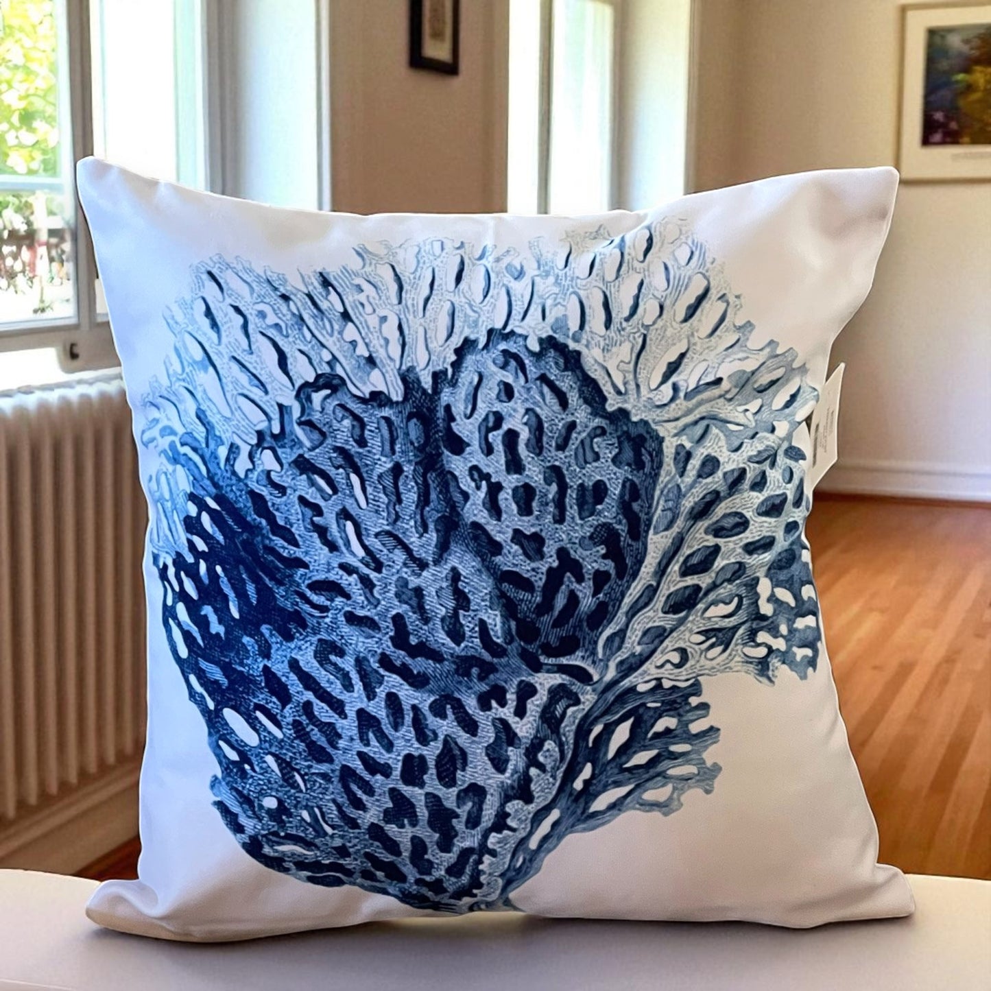 Mediterranean Coral Reef Cushion Cover – Blue & Red, Nautical Coastal Cushion Covers