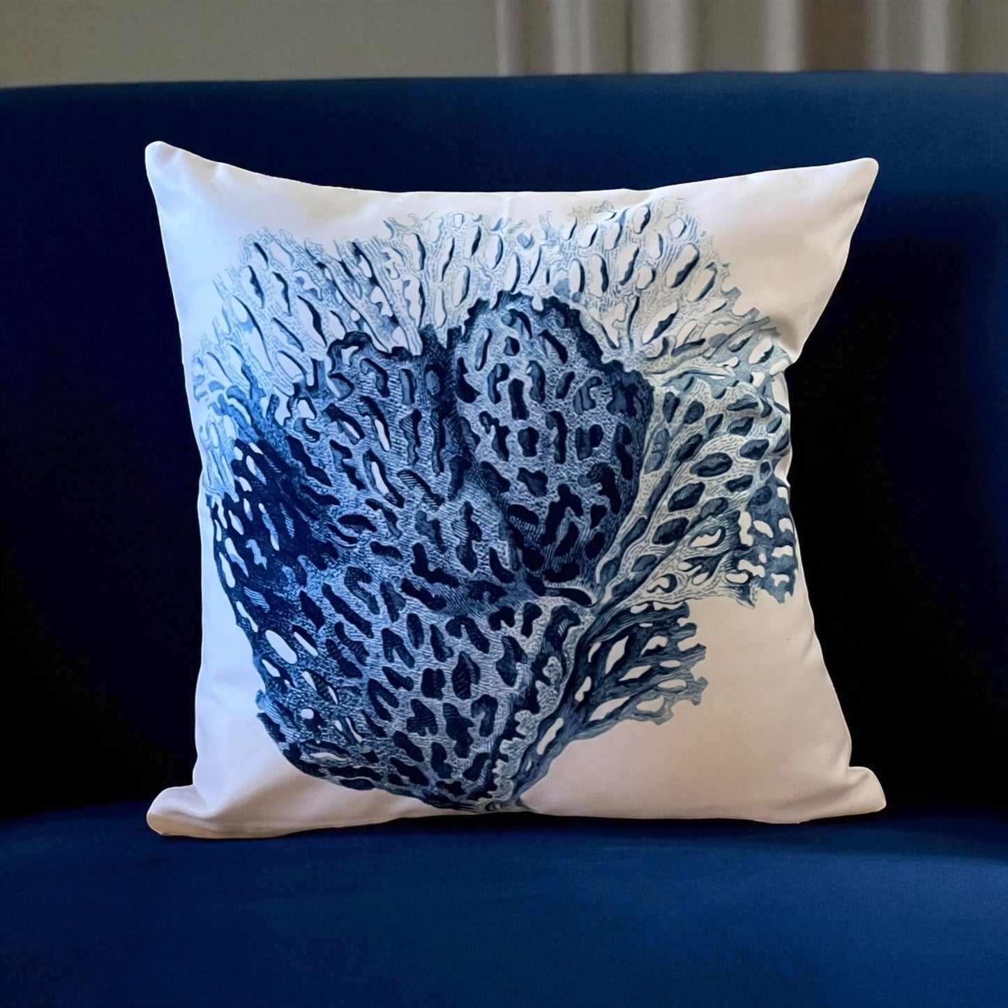 Mediterranean Coral Reef Cushion Cover – Blue & Red, Nautical Coastal Cushion Covers