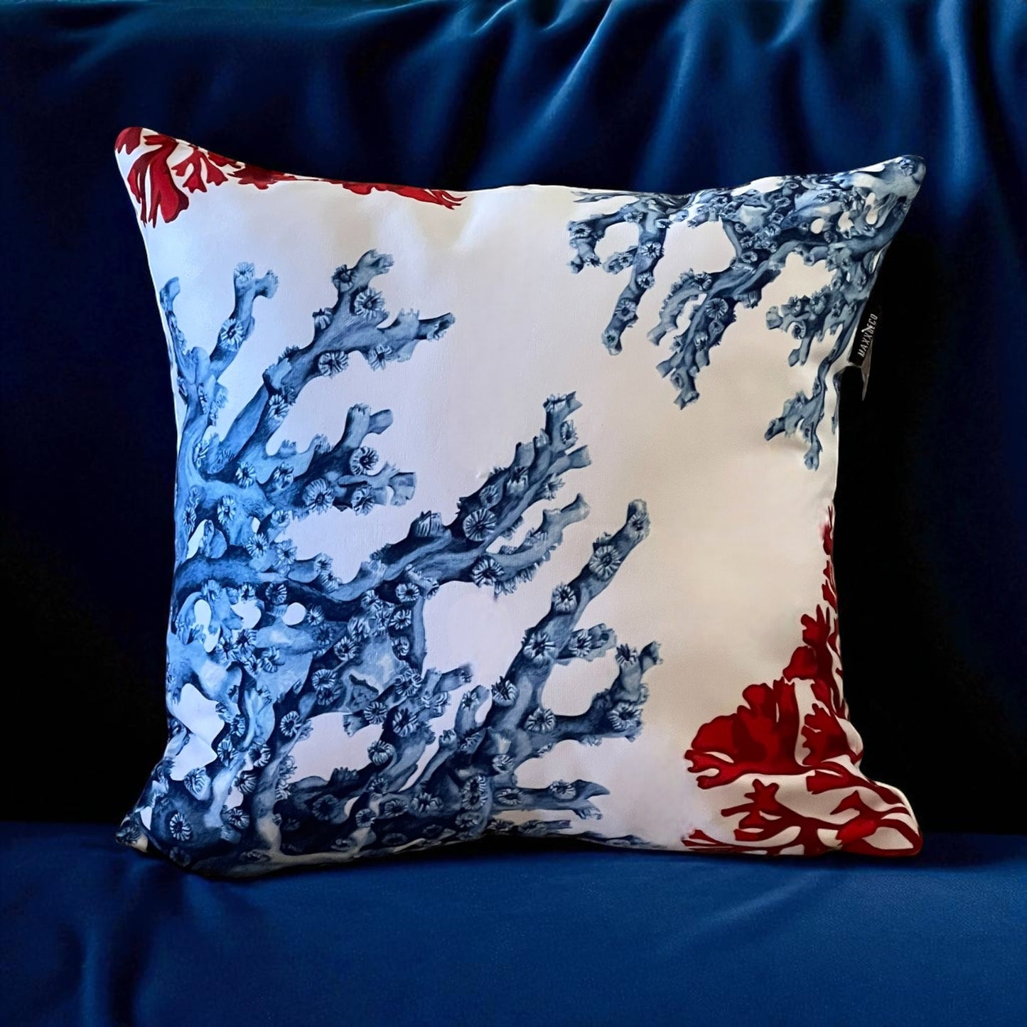 Mediterranean Coral Reef Cushion Cover – Blue & Red, Nautical Coastal Cushion Covers