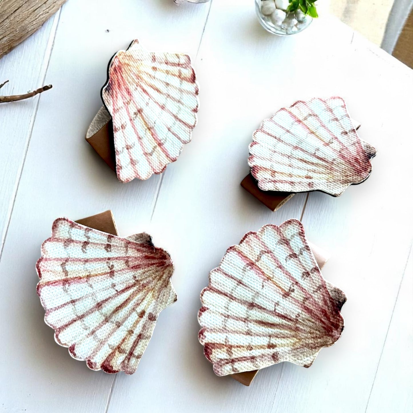 Set of 4 Coastal Seashell Placemat with Coral Napkin& Shell Ring| Ocean Theme Table Decor| Beach House, 3D-look print on high quality fabric