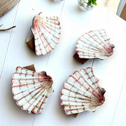 Set of 4 Coastal Seashell Placemat with Coral Napkin& Shell Ring| Ocean Theme Table Decor| Beach House, 3D-look print on high quality fabric