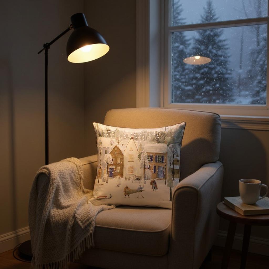 Set of 2 Winter Ski Village Pillow Covers, Nordic Christmas Decor