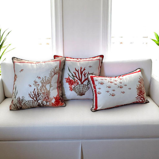 Coastal Coral Cushion Covers Set – Double-Sided Velvet Feel Piping Pillow Covers