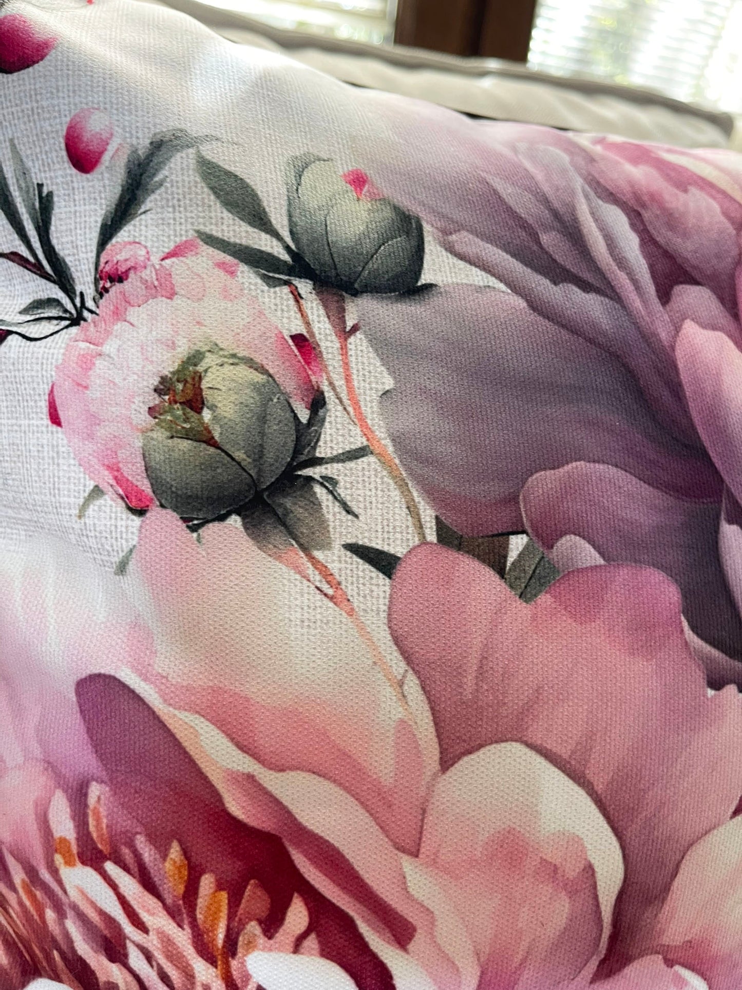 Peony & Bird Cushion Cover Set, Floral Throw Pillow Covers with Piping, Double-Sided Print Sofa Decor