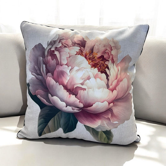 Peony & Bird Cushion Cover Set, Floral Throw Pillow Covers with Piping