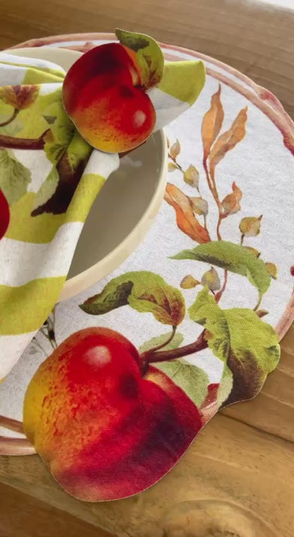 Set of 4 Apple Orchard Delight Placemat& Napkin and Napkin Ring Set- 3D-look print on high quality fabric