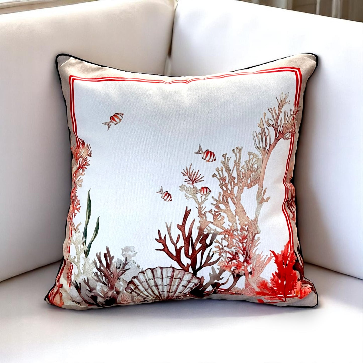 Coastal Coral Cushion Covers Set – Double-Sided Velvet Feel Piping Pillow Covers