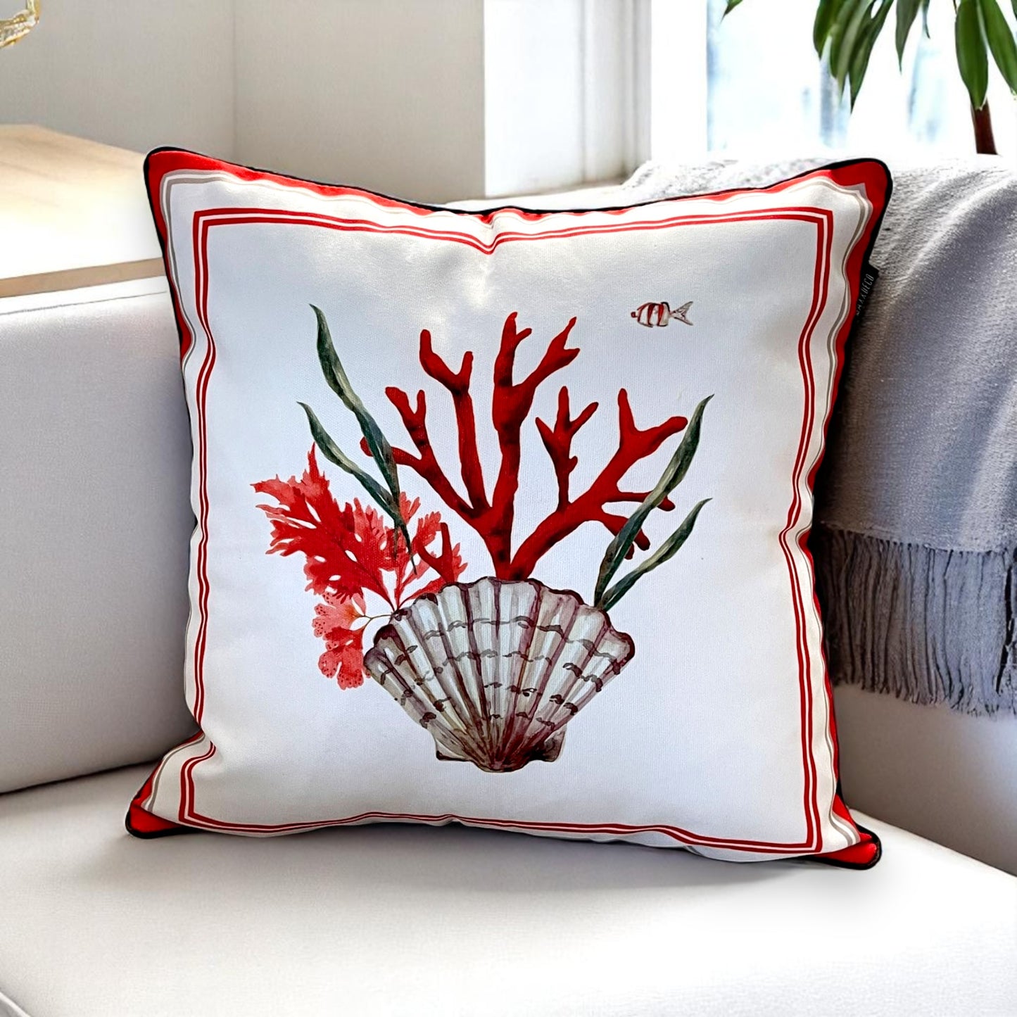Coastal Coral Cushion Covers Set – Double-Sided Velvet Feel Piping Pillow Covers