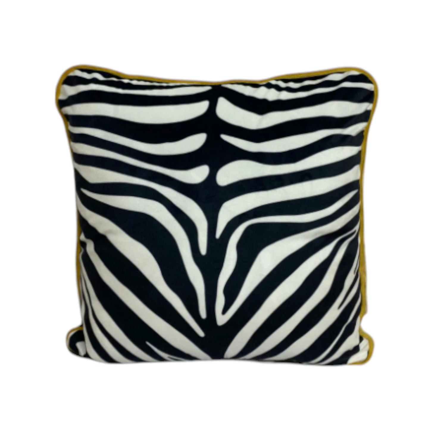 Zebra Print Decorative Pillow Cover with Yellow Piping – Modern Velvet Cushion Cover 43x43 cm