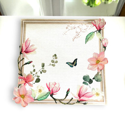Set of 4 Floral Placemats with Matching Napkins, Napkin Rings | Magnolia Table Decor Set| Spring Table Setting | 3D-look print on fabric