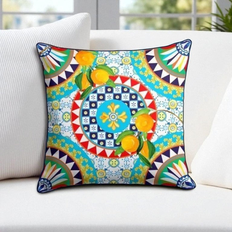Mediterranean Mosaic Cushion Cover – Vibrant Tile Design