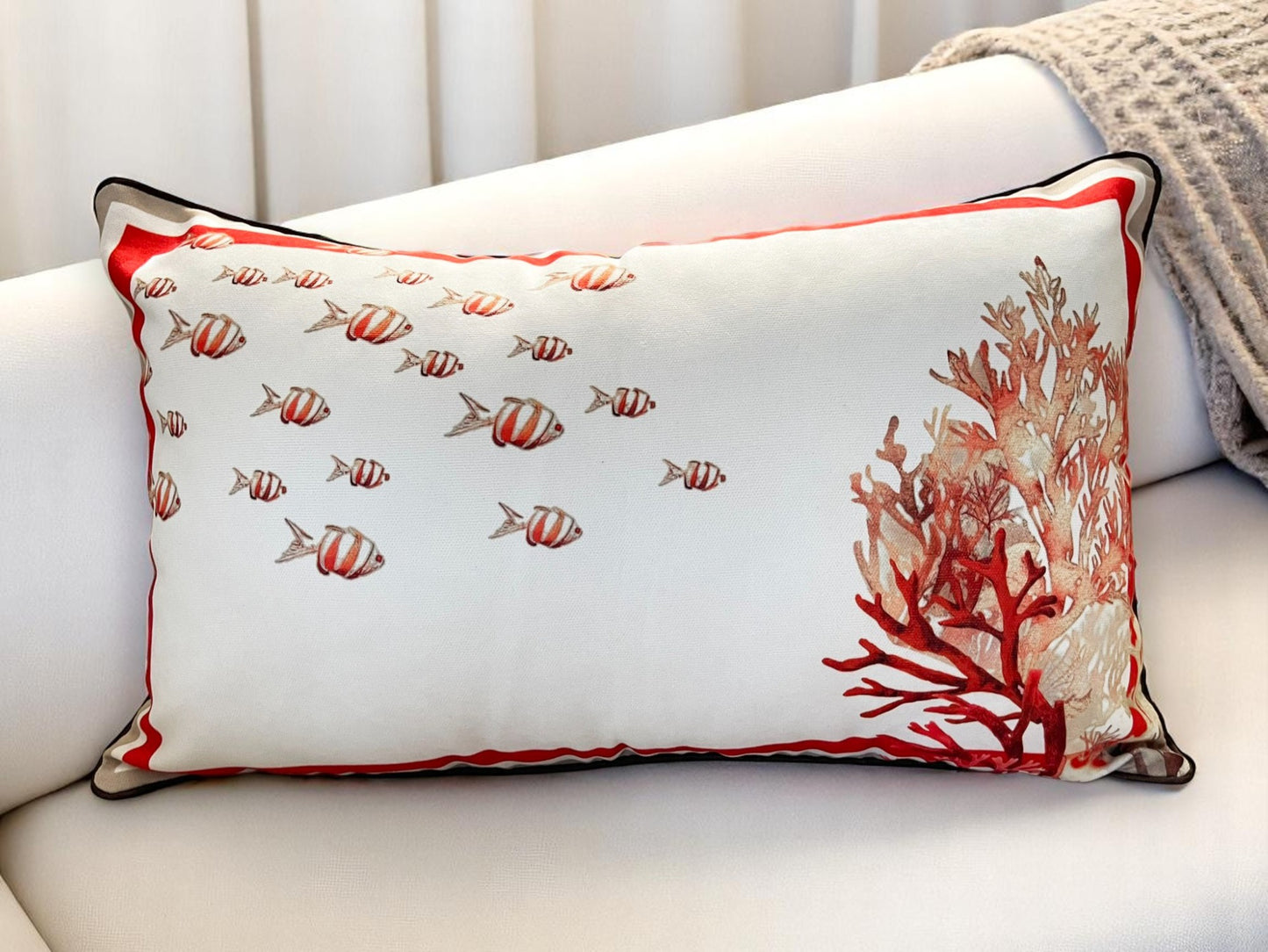 Coastal Coral Cushion Covers Set – Double-Sided Velvet Feel Piping Pillow Covers